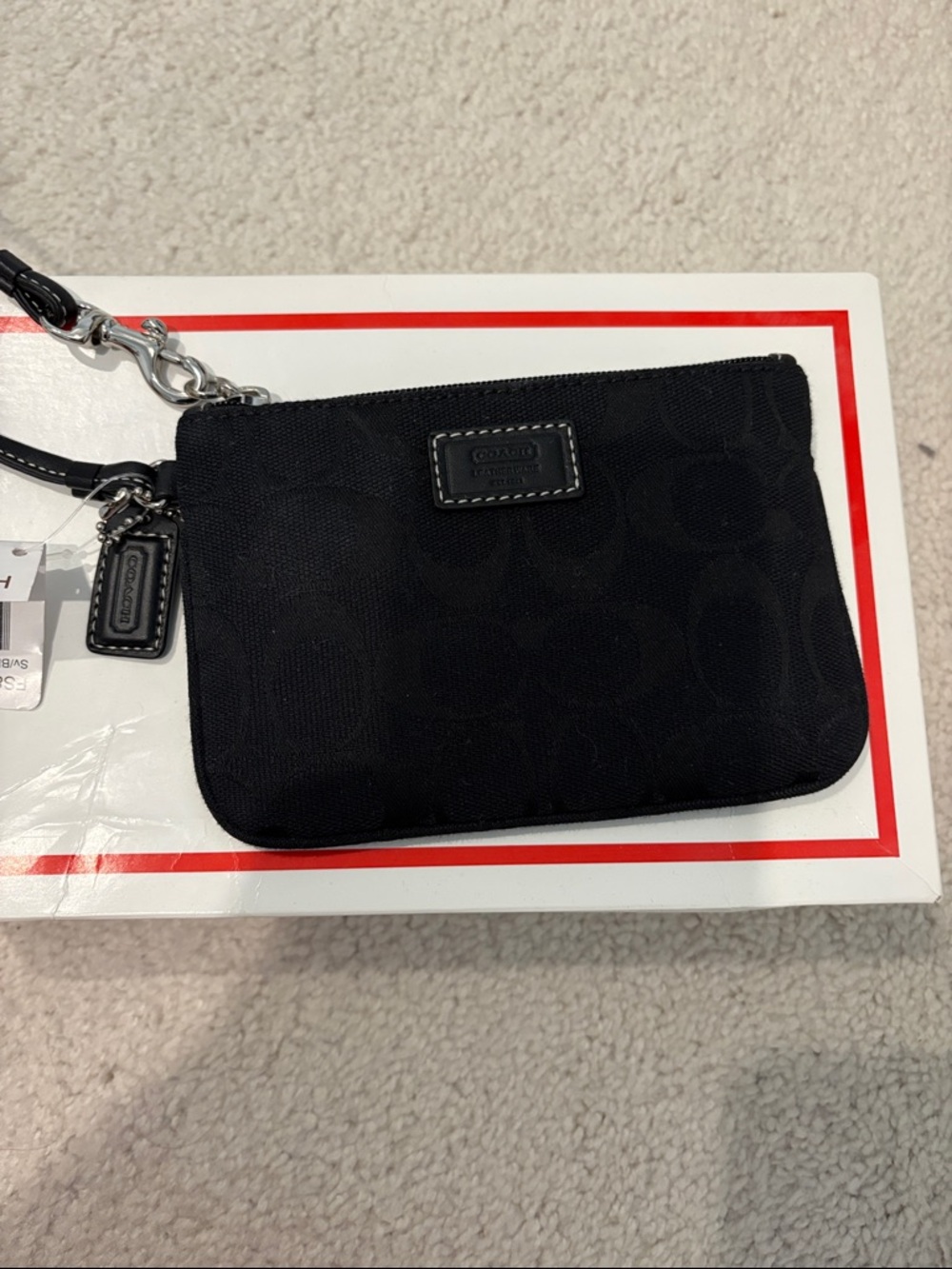 Coach Black Signature Zip Wristlet